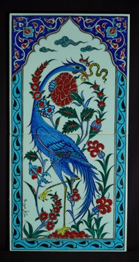 Two-tile panel with bird and floral pattern