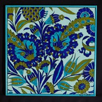 One-piece tile with floral pattern