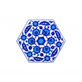 BLUE & WHITE Hexagonal tile with leaves and floral pattern ;;29