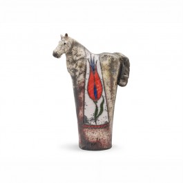 RAKU Horse figurine with tulips ;;;;;