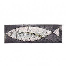 RAKU Tile with fish in contemporary style ;;
